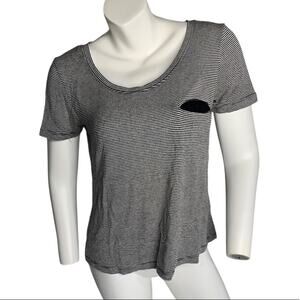 Mouchette XS black white stripe tee chest pocket